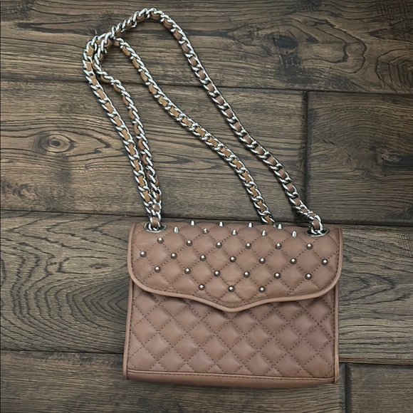Rebecca Minkoff tan beige Quilted Crossbody shoulder Bag with Chain Strap - Picture 7 of 8
